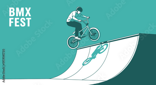Dynamic Bmx Rider Soaring Off Ramp For Extreme Sports Festival Event