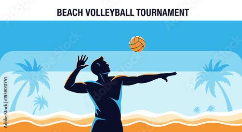 Dynamic Beach Volleyball Tournament Action Silhouette