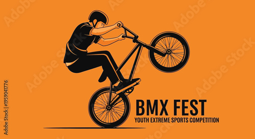 Dynamic Bicycle Stunt Graphic Captures Thrilling Youth Competition Energy