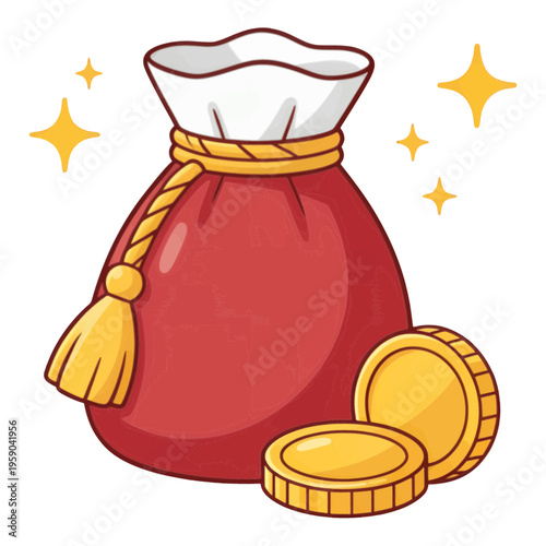 Red Money Bag With Gold Coins Vector Icon