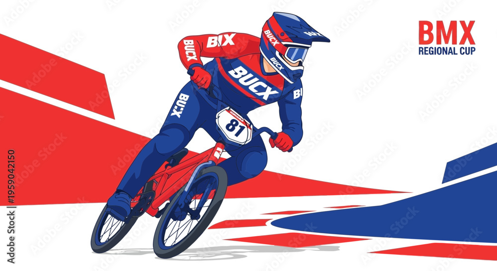 Naklejka premium Dynamic BMX Racer in Action Competing in a Regional Event with Speed and Agility Displayed