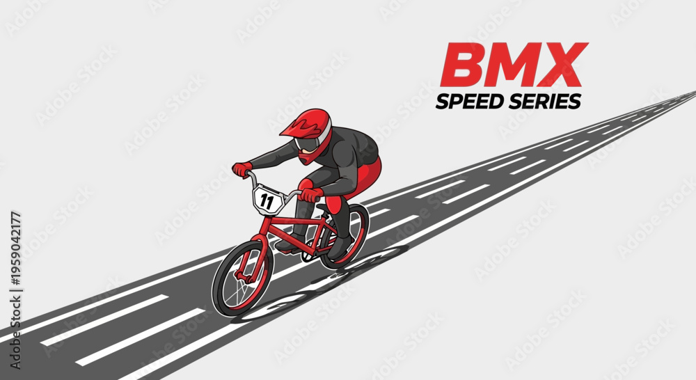 Fototapeta premium Dynamic Bmx Rider Accelerating Down A Speeding Track Towards Victory
