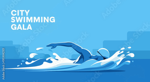 Dynamic City Swimming Gala Sports Event Illustration