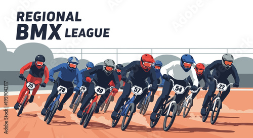 Dynamic BMX Race With Riders Competing In A Regional League Event