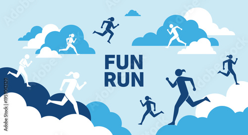 Dynamic Cloud Runners Depicting A Joyful Fun Run Activity