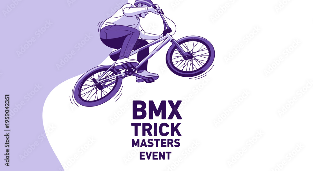 Naklejka premium Dynamic BMX Rider Performing a Stunt at the Masters Event, Purple Vector Illustration