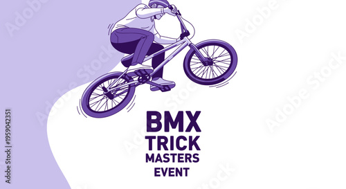 Dynamic BMX Rider Performing a Stunt at the Masters Event, Purple Vector Illustration