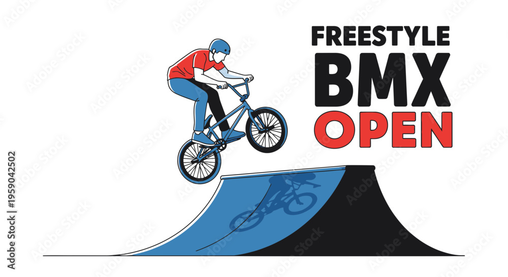 Fototapeta premium Dynamic Freestyle Bmx Rider Soaring On Ramp For Open Competition Event