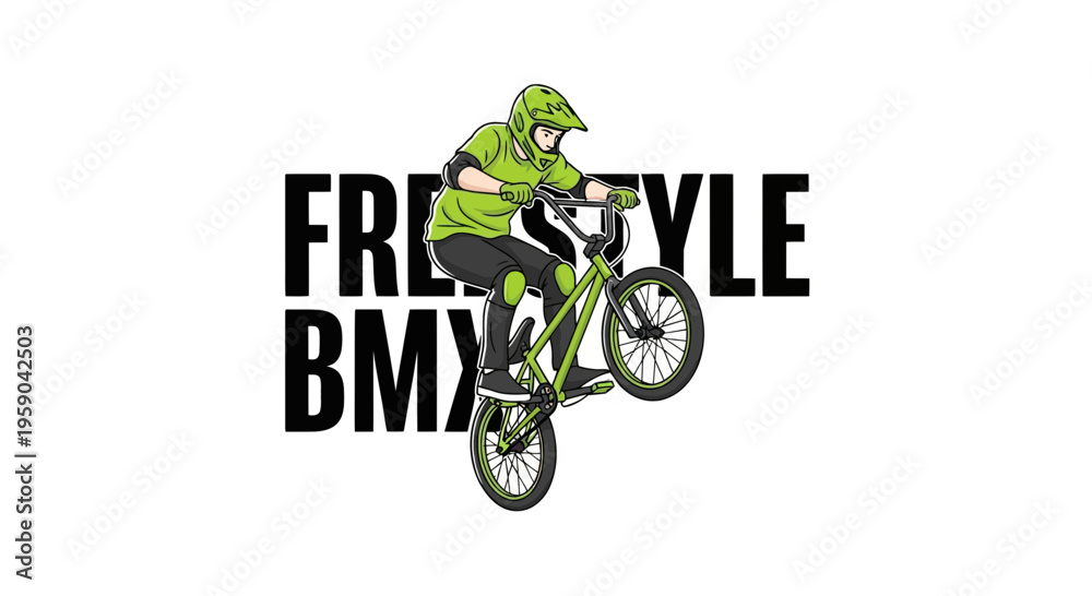 Fototapeta premium Dynamic Freestyle Bmx Rider Performing A Wheelie Trick