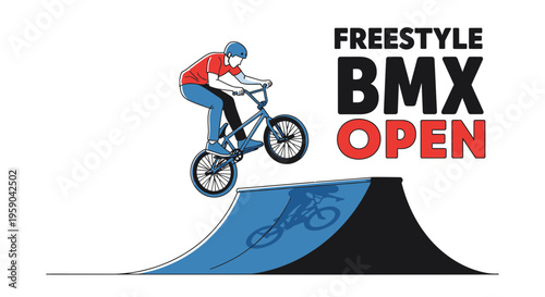 Dynamic Freestyle Bmx Rider Soaring On Ramp For Open Competition Event