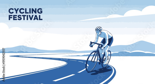 Dynamic Cyclist Racing On Winding Road Sports Event Illustration