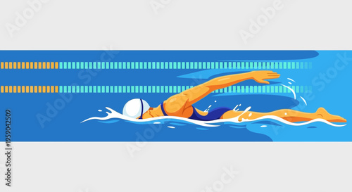 Dynamic Freestyle Swimmer Captures Pool Competition Motion