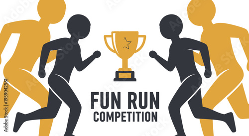 Dynamic Fun Run Competition with Trophy and Silhouetted Racers