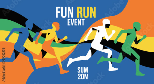 Dynamic Fun Run Event Abstract Motion Graphics Silhouette Race Illustration Vibrant