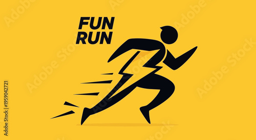 Dynamic Fun Run Symbol With Lightning Bolt Speed Motion Abstract Runner