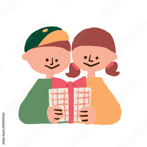 An illustration of children holding presents