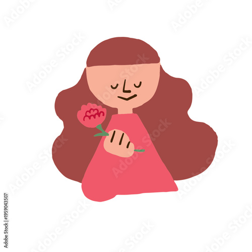 An illustration of a mother holding a carnation