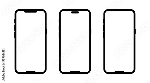 Smartphone Screen Mockup Set Front View Frames Isolated on Transparent Background, Smartphone Mockup Collection