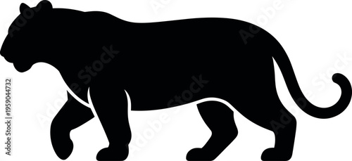 Tiger silhouette illustration with walking pose in minimalist wildlife animal black vector style
