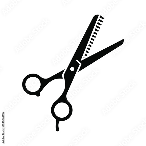 Thinning scissors icon for hair styling and barbering black silhouette on white background