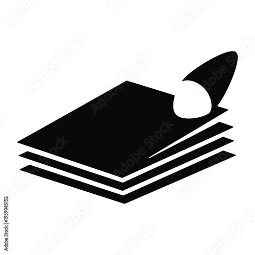 Stack of papers icon representing documents or files for business and office use in minimalist black vector design