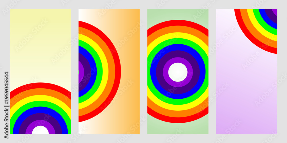 Obraz premium Abstract Rainbow Circle Background Set Minimal Geometric Design