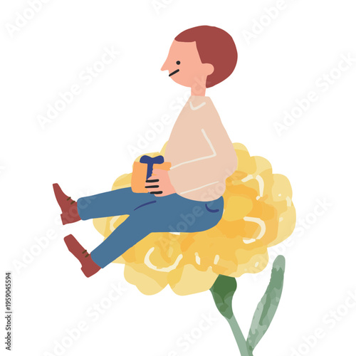 Illustration of a father and flowers for Father's Day