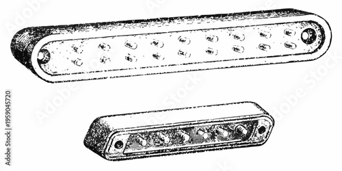 Vintage illustration of two rectangular electrical connectors with multiple pins
