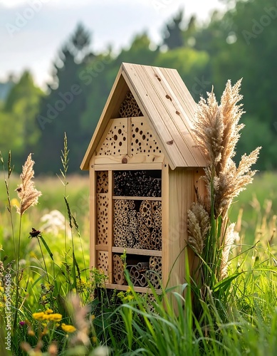 Bee House in a Meadow - A Sanctuary for Pollinators.