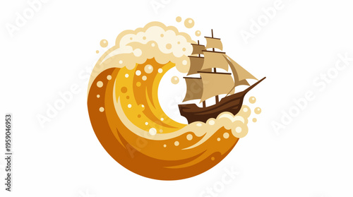 This playful logo portrays a classic ship navigating a stylized wave, emphasizing adventure, exploration, and the thrill of the sea, crafted in a whimsical cartoon style.