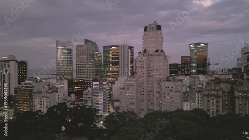 City skyline view during dusk with buildings and lights in Buenos Aires