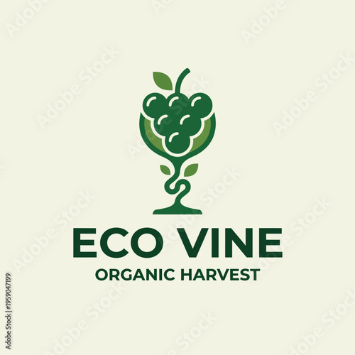 This logo beautifully combines eco-friendliness and healthy organic produce with grapes, emphasizing sustainability and organic farming for a wholesome branding approach.