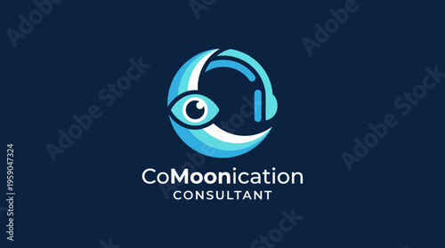 This modern graphic represents a communication consultant logo, integrating a circular design with elements symbolizing connection, technology, and clarity, reflecting contemporary messaging.