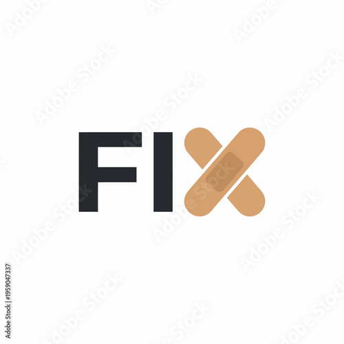 A clean and minimalist logo design featuring the word 'FIX' with a bandage graphic, representing the theme of healing and repair for health-related branding.