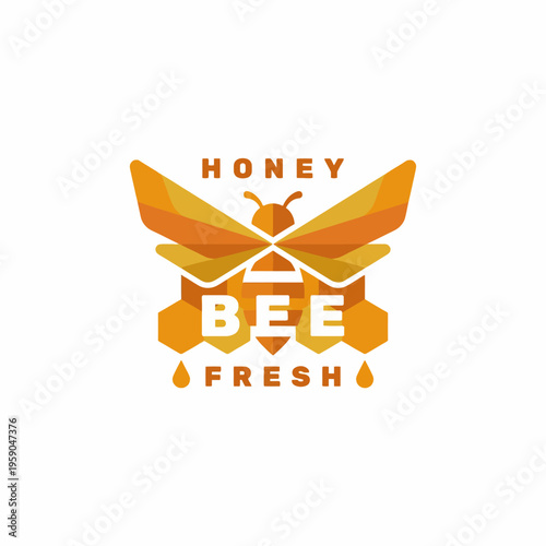 The logo showcases a stylized honey bee with hexagonal hive elements, emphasizing the freshness and natural aspect of honey production in a modern design.