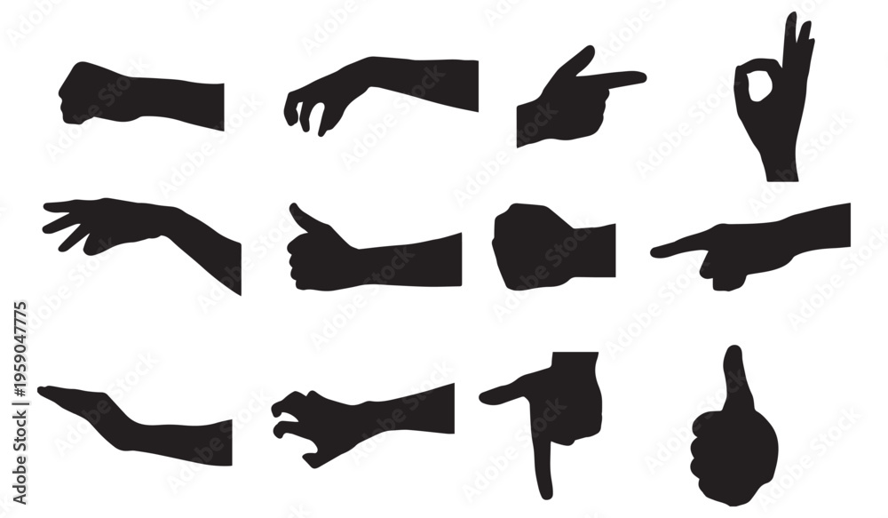 Fototapeta premium Human Hand Gesture Silhouette Vector Set