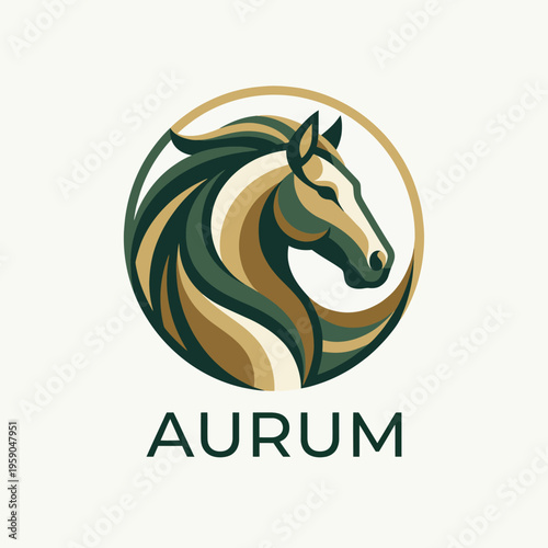 A beautifully crafted logo featuring a stylized horse's head, symbolizing grace, elegance, and strength, ideal for a luxury brand named Aurum focused on quality and sophistication.