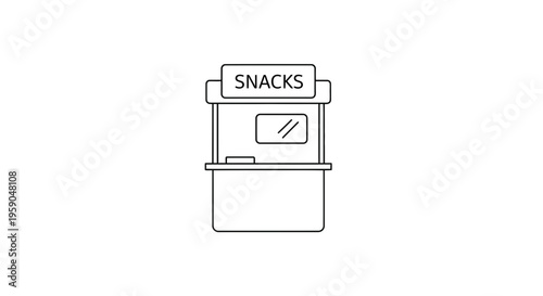 Simple Line Art Icon of a Snack Stand with the Word "SNACKS" on Top