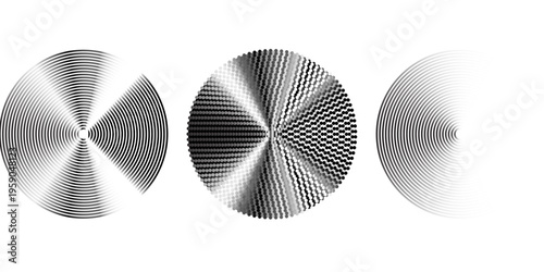 Dotted and linear sound wave signal set. Radial radio and music audio icon collection. Rippled radar vibration element sign bundle. Black curved impulse lines pack. Echo soundwave symbols. Vector