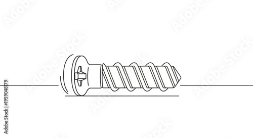 Screw Fastener Icon, Simple Line Drawing, Isolated on White Background