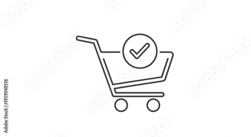 Shopping Cart with Check Mark Icon - Online Purchase Confirmation and Success