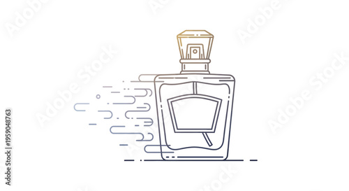 Perfume Bottle with Scent Trails, Elegant Line Art Illustration