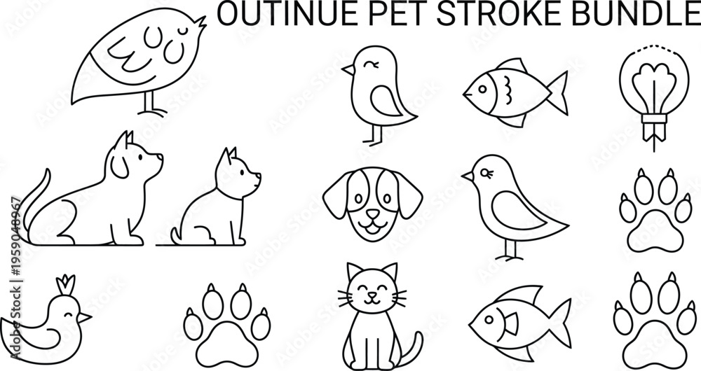 Fototapeta premium Set of cartoon animal icons vector illustration for kids and farm animals National Pet Day