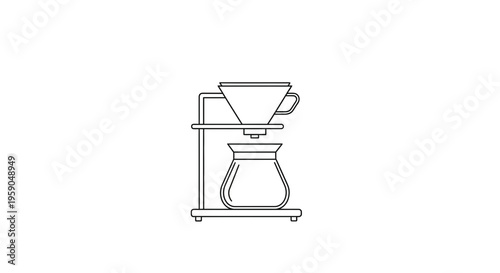 Pour Over Coffee Maker Icon Line Art: Manual Brewing Equipment for Coffee Lovers