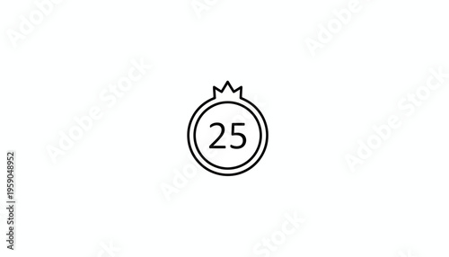 Pomegranate Icon with Number 25 Inside, Minimalist Design