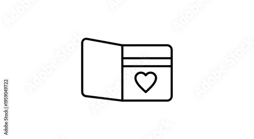 Open wallet with credit card and heart symbol, simple line art icon