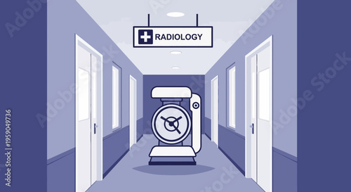 Radiology Department Hallway Illustration Featuring Medical Equipment And Design