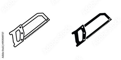 Comparison of a standard hand saw and a pruning saw in black and white outline