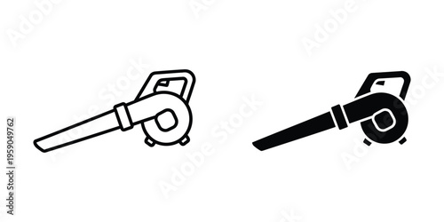 Comparison of a chainsaw and a leaf blower in black and white line art style