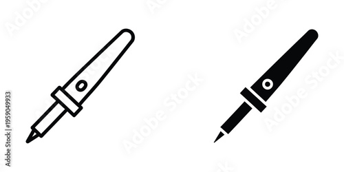 Two contrasting styles of classic fountain pens depicted in black and white line art